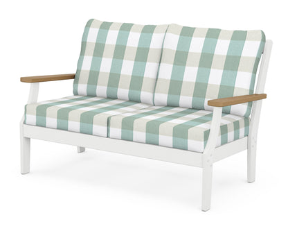 POLYWOOD® Braxton Deep Seating Loveseat in White / Natural / Buffalo Plaid Glacier Spa