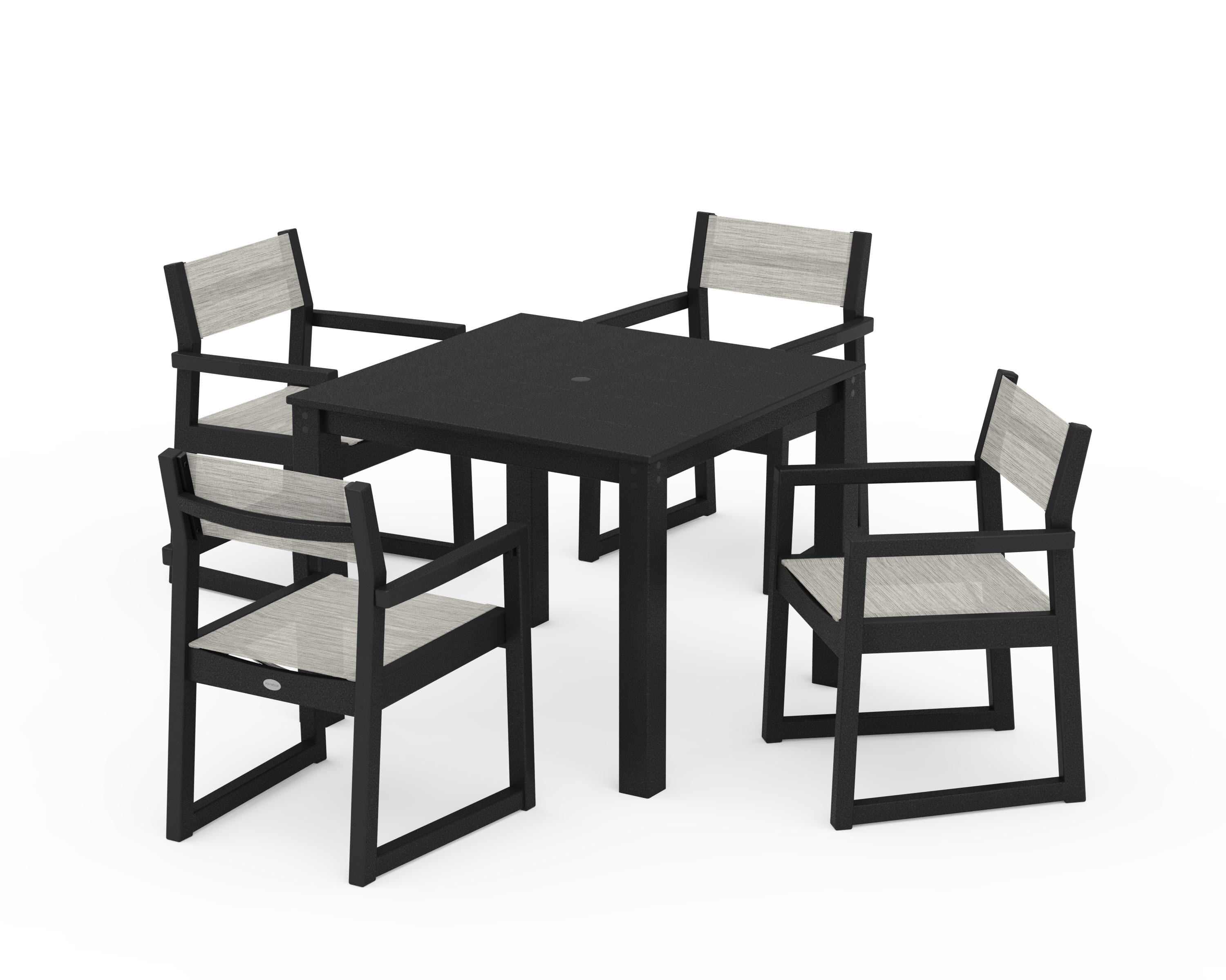 POLYWOOD® EDGE Sling Arm Chair 5-Piece Parsons Dining Set in Black / Birch Sling