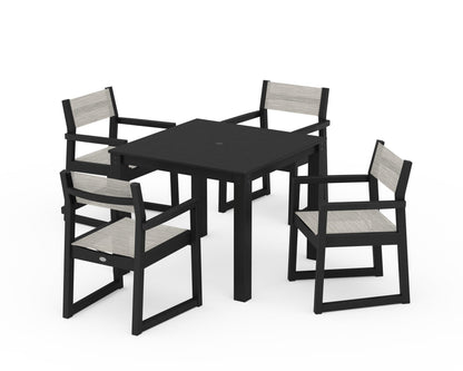 POLYWOOD® EDGE Sling Arm Chair 5-Piece Parsons Dining Set in Black / Birch Sling