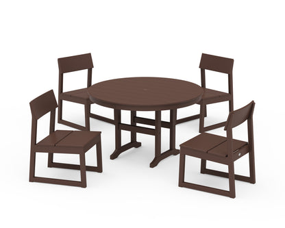 POLYWOOD® EDGE Side Chair 5-Piece Round Farmhouse Dining Set in Mahogany