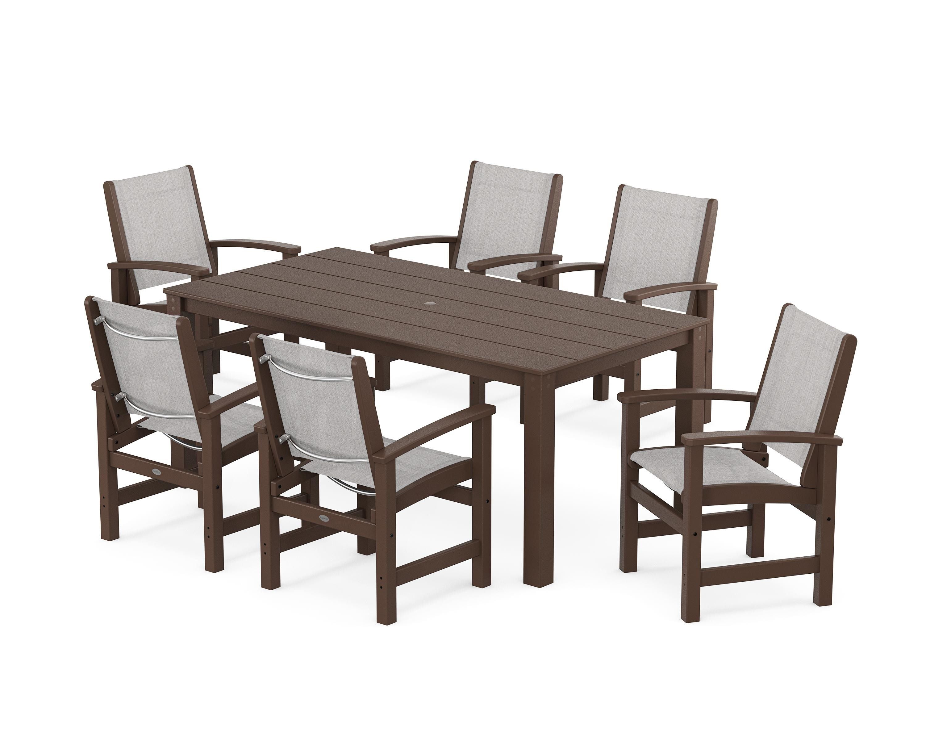 POLYWOOD® Coastal 7-Piece Parsons Dining Set in Mahogany / Parchment Sling