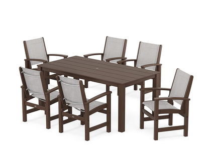 POLYWOOD® Coastal 7-Piece Parsons Dining Set in Mahogany / Parchment Sling