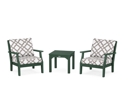 Martha Stewart by POLYWOOD® Chinoiserie 3-Piece Deep Seating Set in Green / Trellis Grey Mist