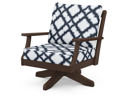 POLYWOOD® Braxton Deep Seating Swivel Chair in Mahogany / Trellis Marine Indigo