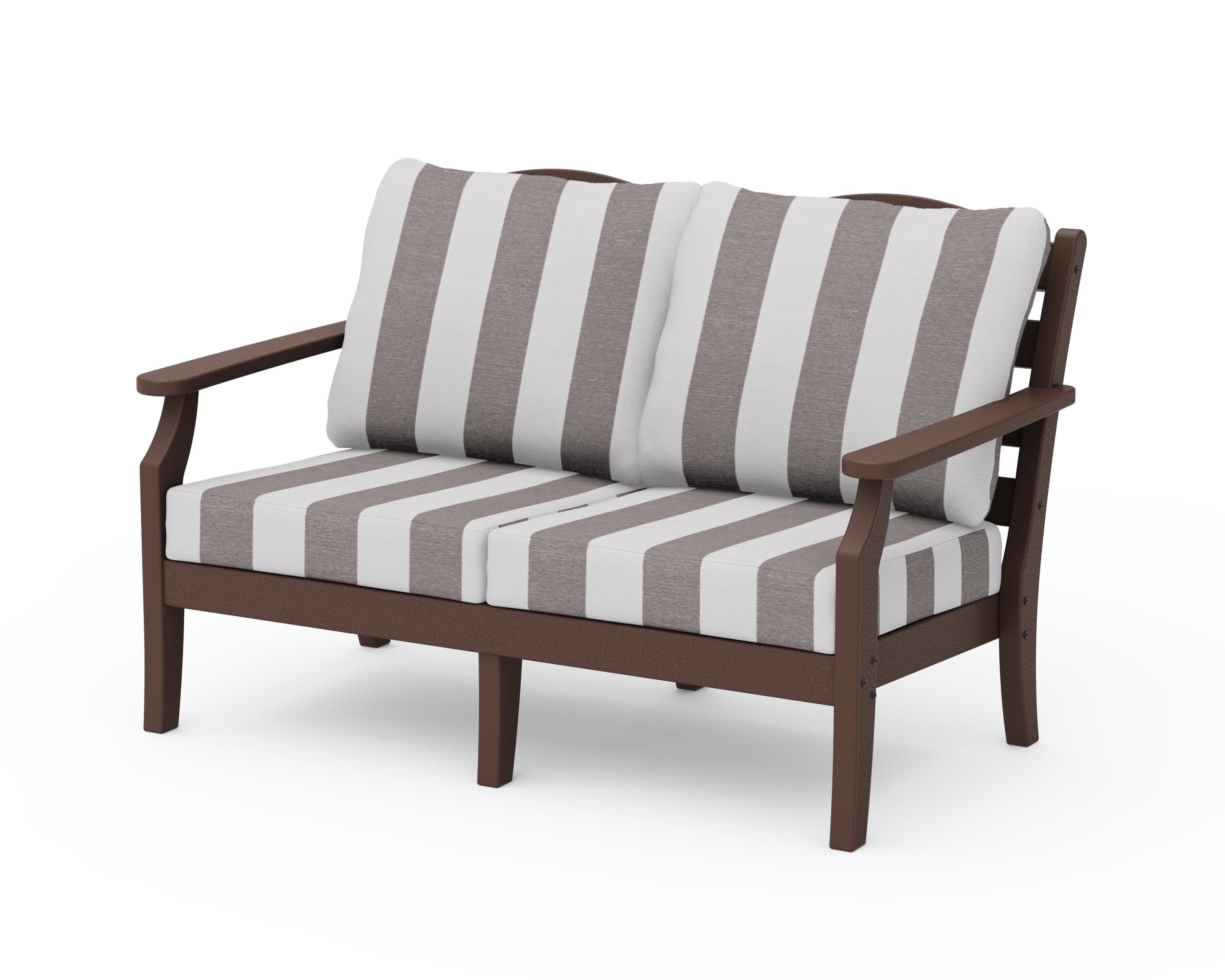 Draper James™ by  POLYWOOD® Savannah Deep Seating Loveseat in Mahogany / Cabana Stripe Grey Mist