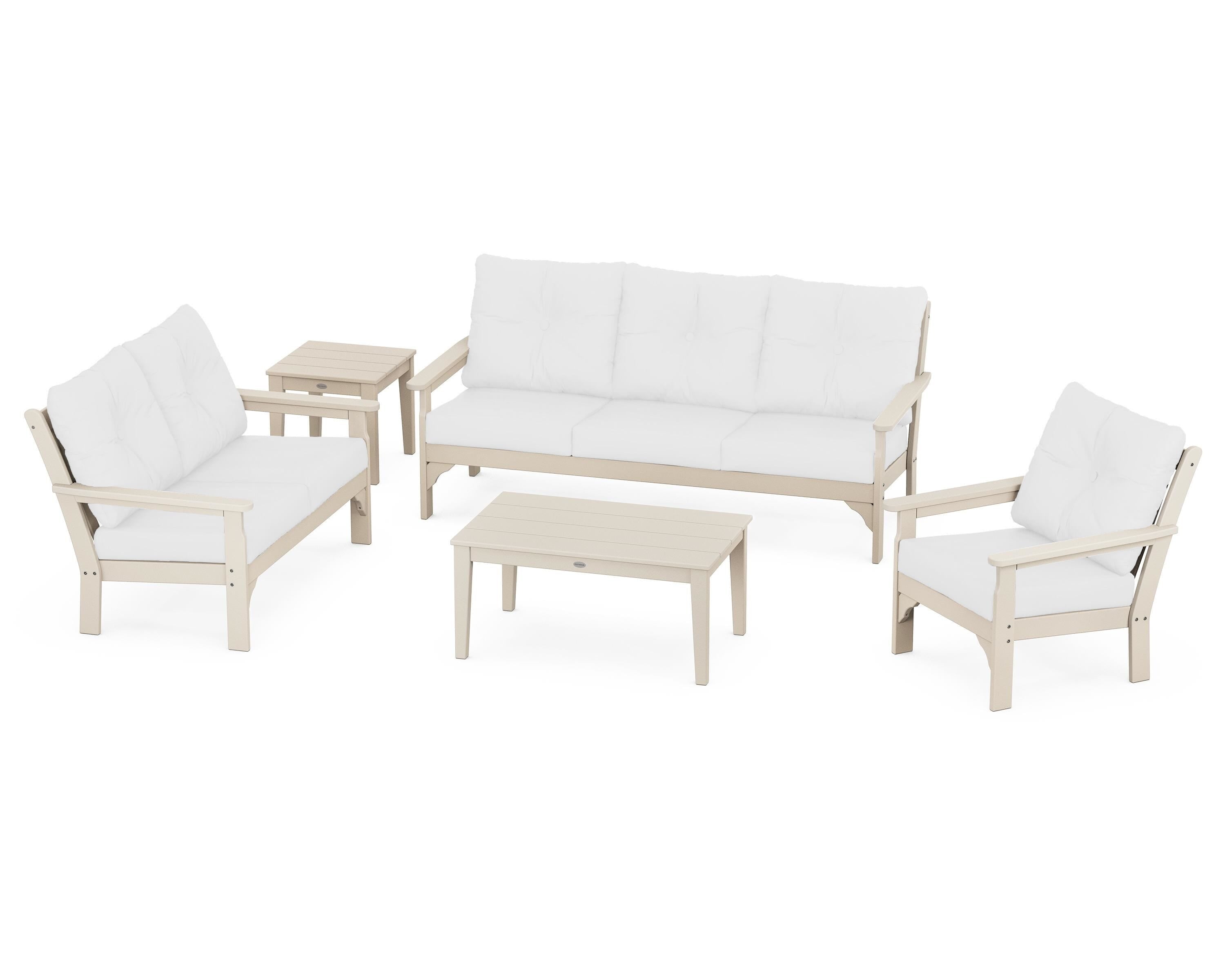 POLYWOOD® Vineyard 5 Piece Deep Seating Set in Sand / Natural