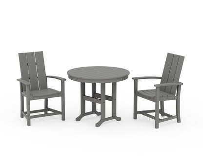 POLYWOOD® Modern Adirondack 3-Piece Round Farmhouse Dining Set in Slate Grey