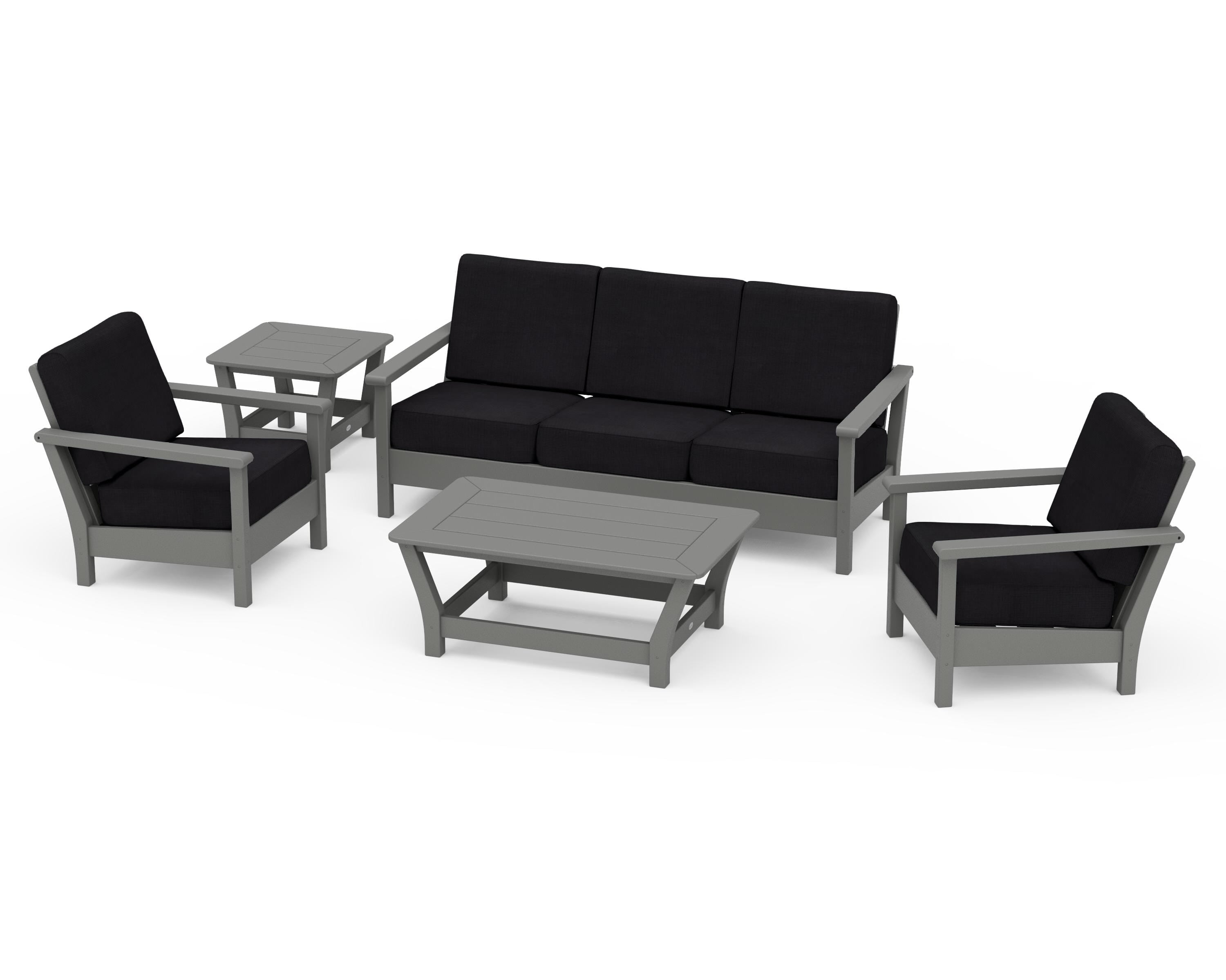 POLYWOOD® Harbour 5-Piece Deep Seating Set in Slate Grey / Midnight Linen