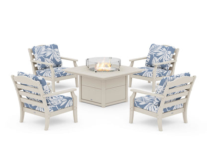 Draper James™ by  POLYWOOD® Savannah 5-Piece Deep Seating Set with Fire Pit Table in Sand / Leaf Sky Blue