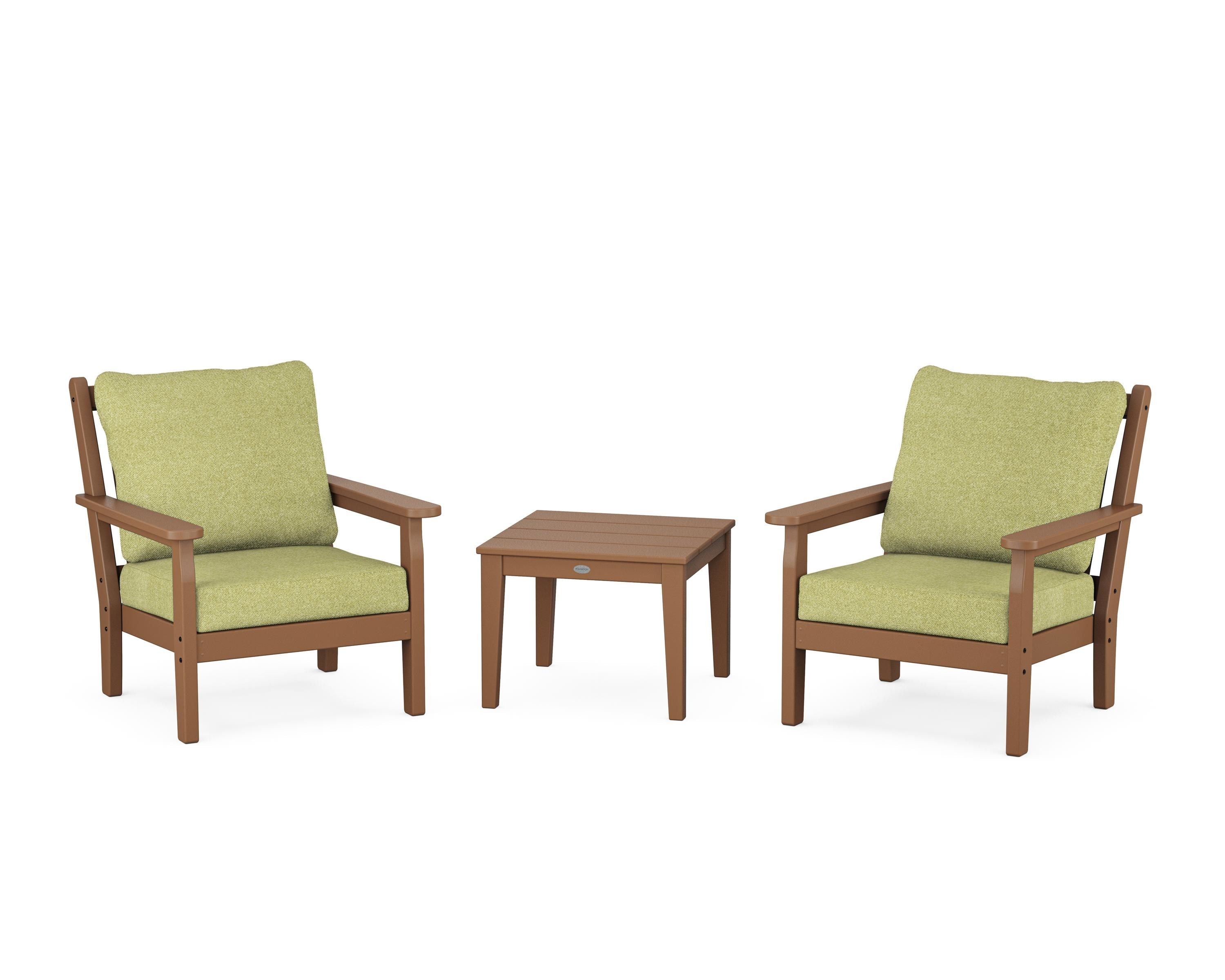 POLYWOOD® Chippendale 3-Piece Deep Seating Set in Teak / Chartreuse Boucle