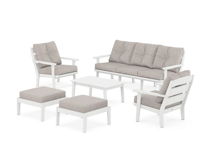 POLYWOOD® Lakeside 6-Piece Lounge Sofa Set in White / Weathered Tweed