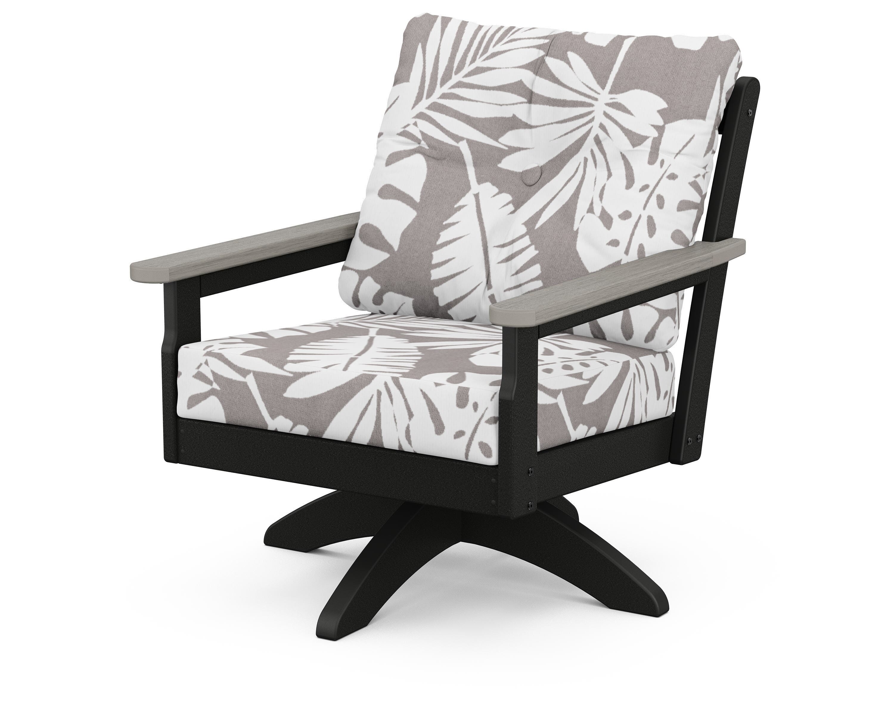 POLYWOOD® Vineyard Deep Seating Swivel Chair in Black / Driftwood / Leaf Grey Mist