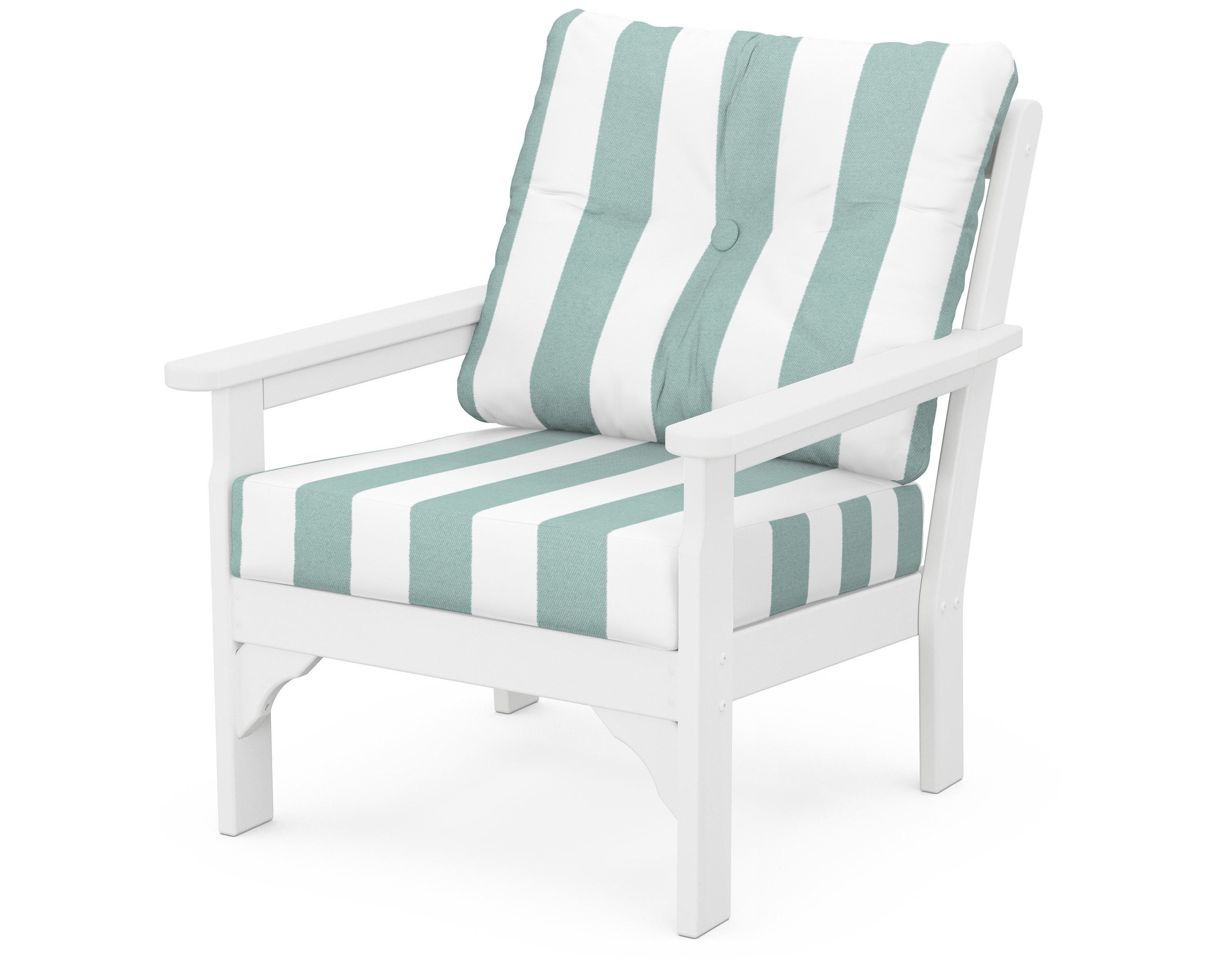 POLYWOOD® Vineyard Deep Seating Chair in White / Cabana Stripe Glacier Spa