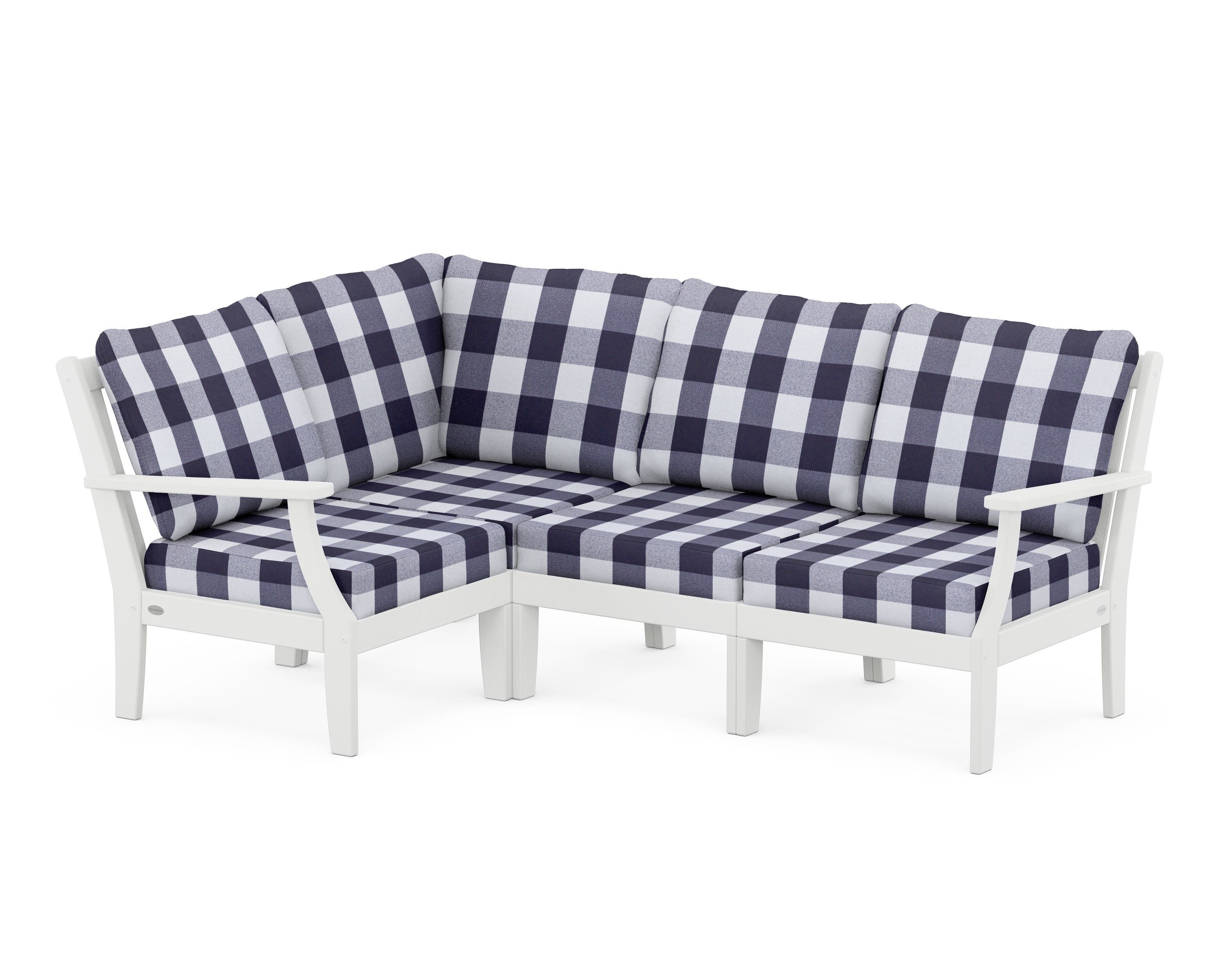 POLYWOOD® Braxton Modular 4-Piece Deep Seating Set in White / Buffalo Plaid Navy