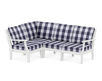 POLYWOOD® Braxton Modular 4-Piece Deep Seating Set in White / Buffalo Plaid Navy