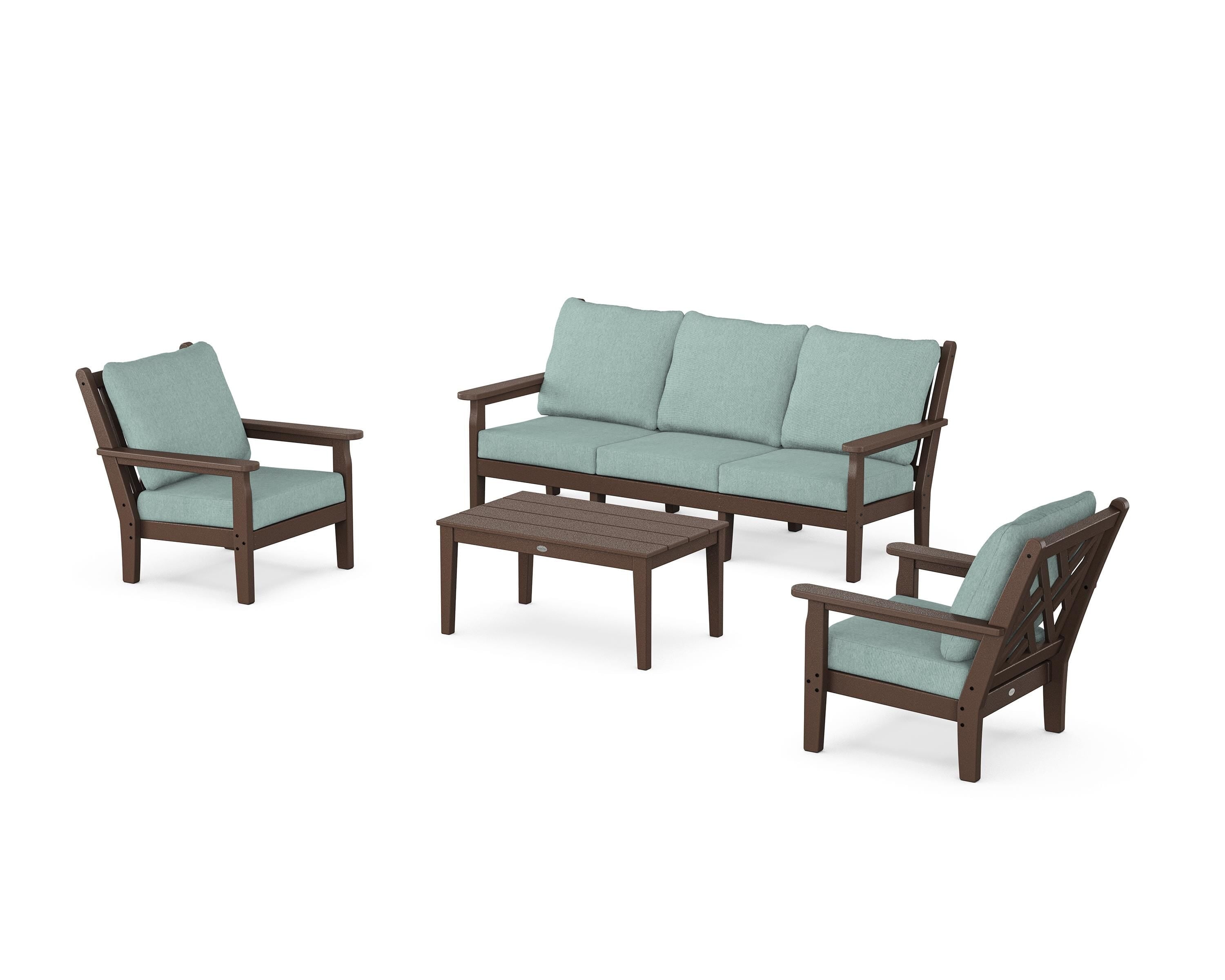 POLYWOOD® Chippendale 4-Piece Deep Seating Set with Sofa in Mahogany / Glacier Spa