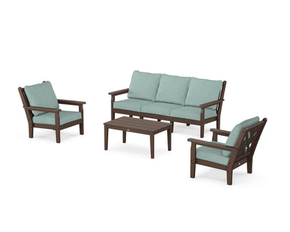 POLYWOOD® Chippendale 4-Piece Deep Seating Set with Sofa in Mahogany / Glacier Spa