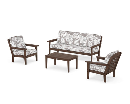 Country Living Cottage 4-Piece Deep Seating Set with Sofa in Mahogany / Leaf Grey Mist