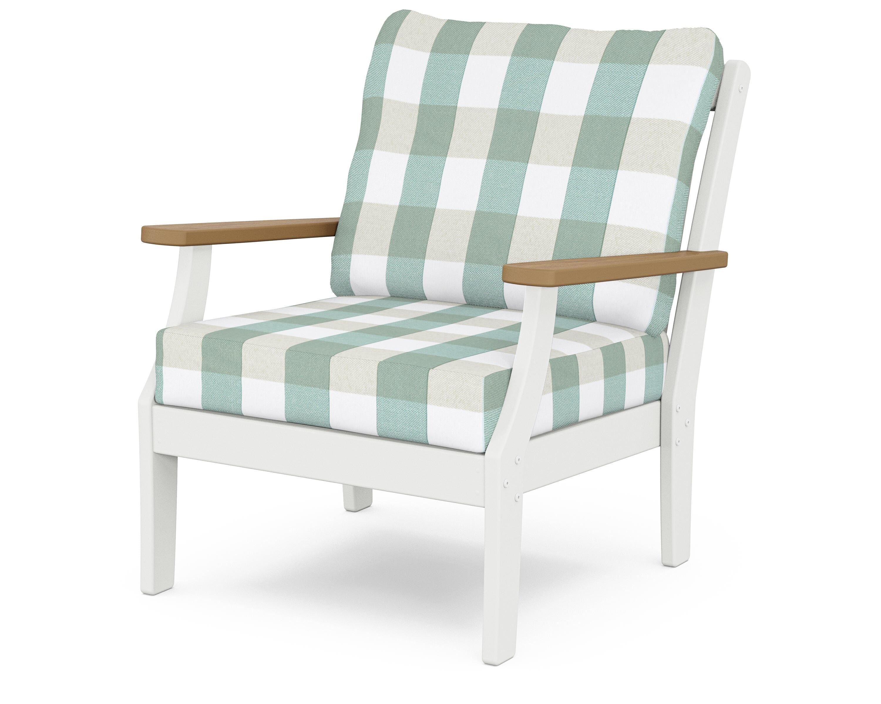 POLYWOOD® Braxton Deep Seating Chair in White / Natural / Buffalo Plaid Glacier Spa