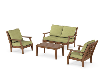 Country Living Wovendale 4-Piece Deep Seating Set with Loveseat in Teak / Chartreuse Boucle
