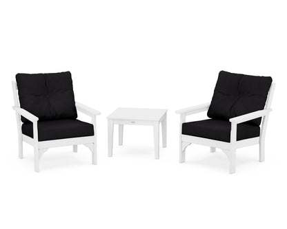 POLYWOOD® Vineyard 3-Piece Deep Seating Set in White / Midnight Linen