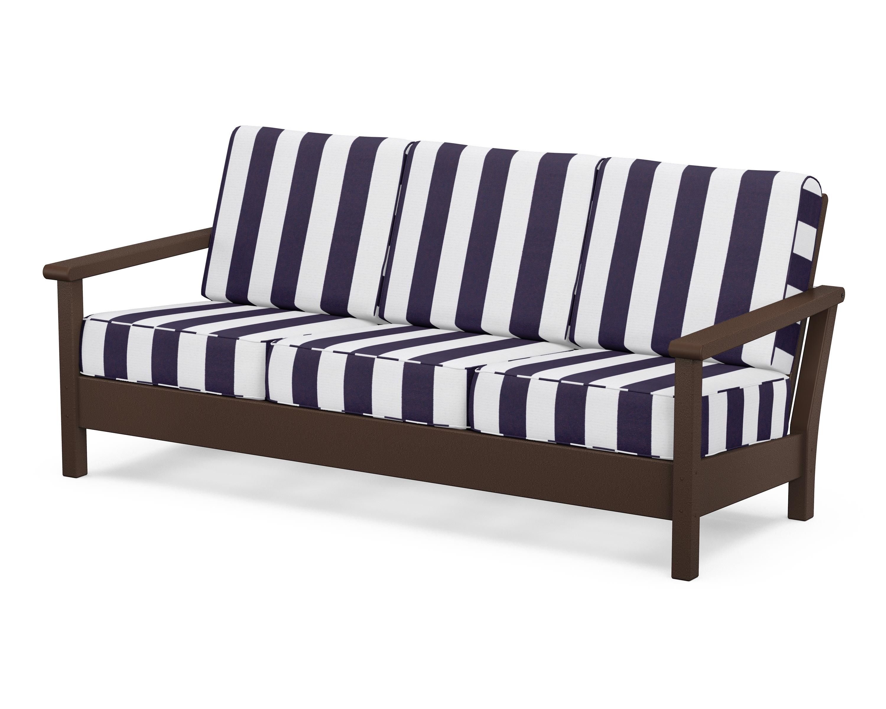 POLYWOOD® Harbour Deep Seating Sofa in Mahogany / Cabana Stripe Navy