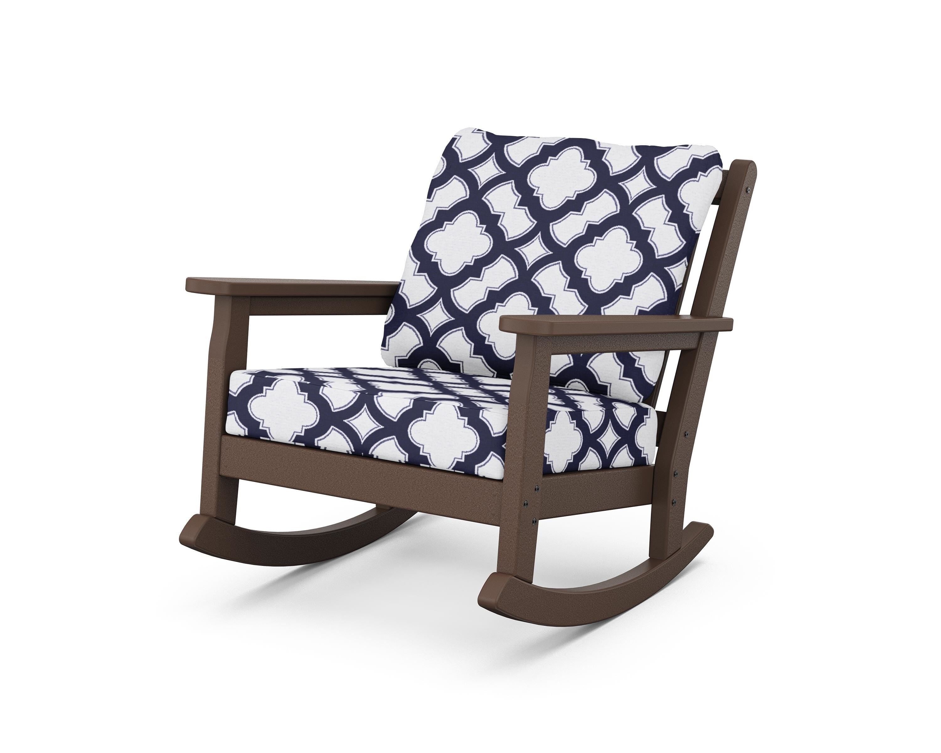 POLYWOOD® Chippendale Deep Seating Rocking Chair in Mahogany / Trellis Navy