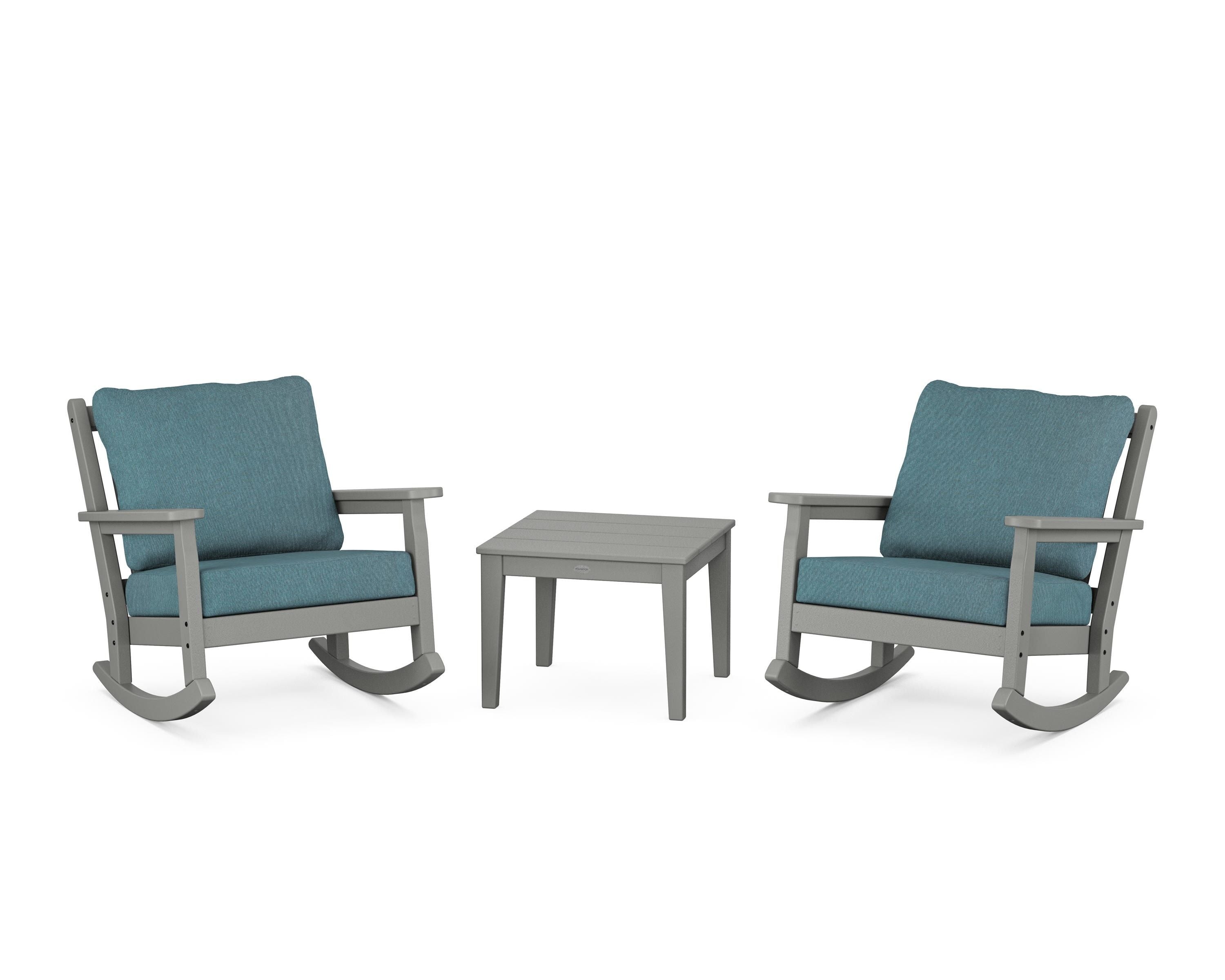 POLYWOOD® Chippendale 3-Piece Deep Seating Rocker Set in Slate Grey / Ocean Teal