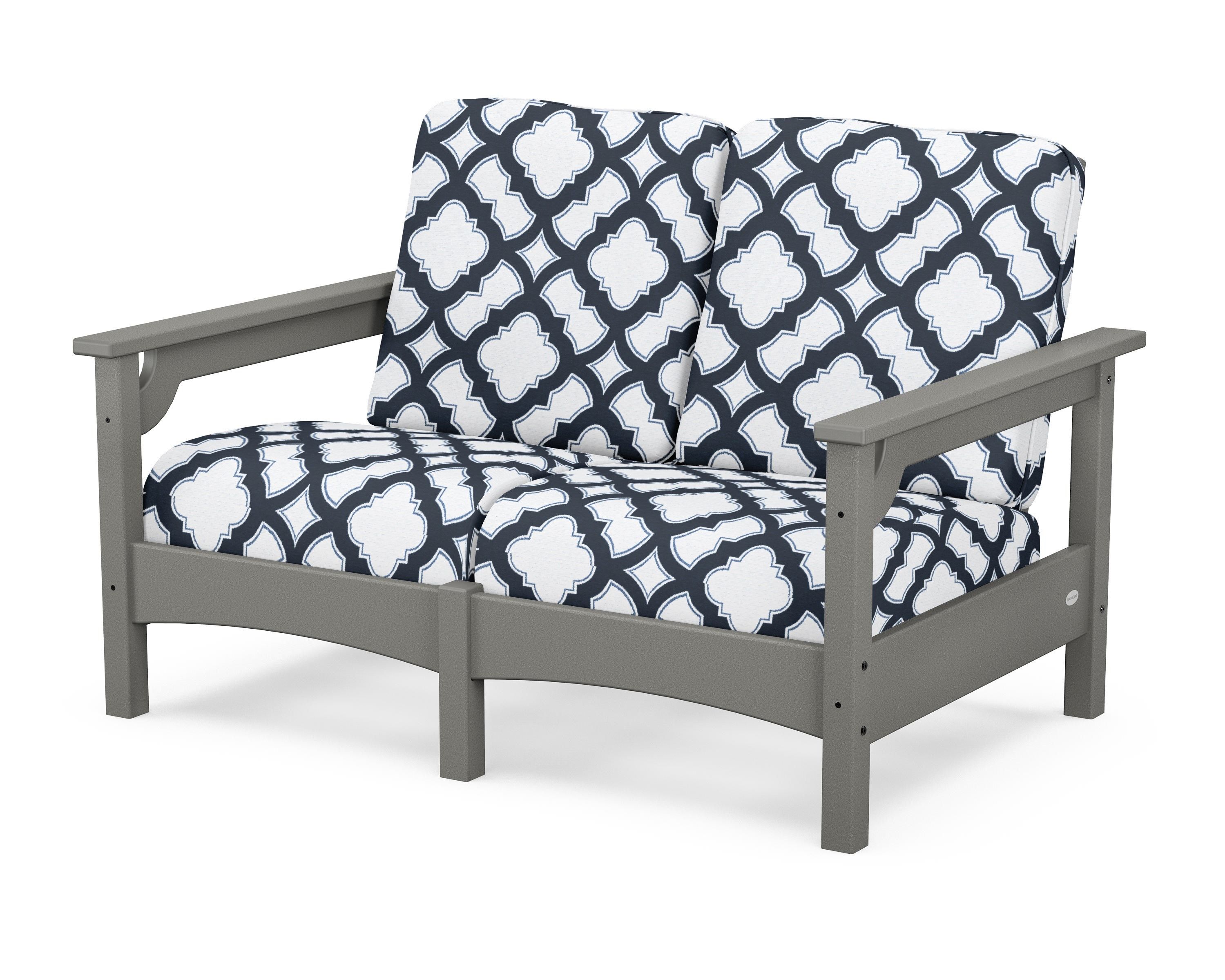POLYWOOD® Club Loveseat in Slate Grey / Trellis Marine Indigo