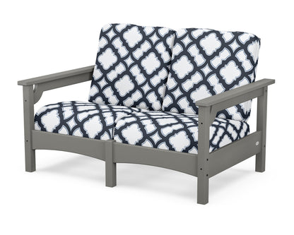 POLYWOOD® Club Loveseat in Slate Grey / Trellis Marine Indigo