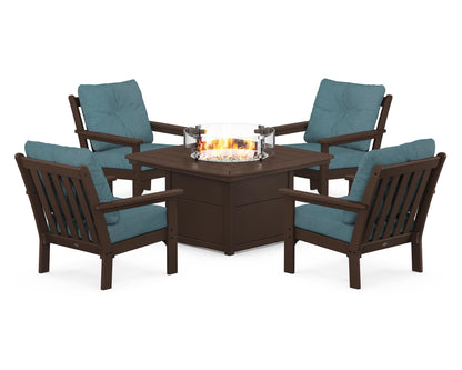 POLYWOOD® Vineyard 5-Piece Conversation Set with Fire Pit Table in Mahogany / Ocean Teal