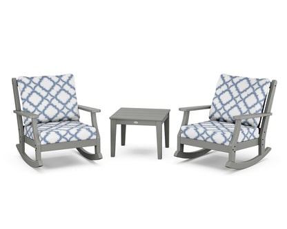 Country Living Wovendale 3-Piece Deep Seating Rocker Set in Slate Grey / Trellis Sky Blue