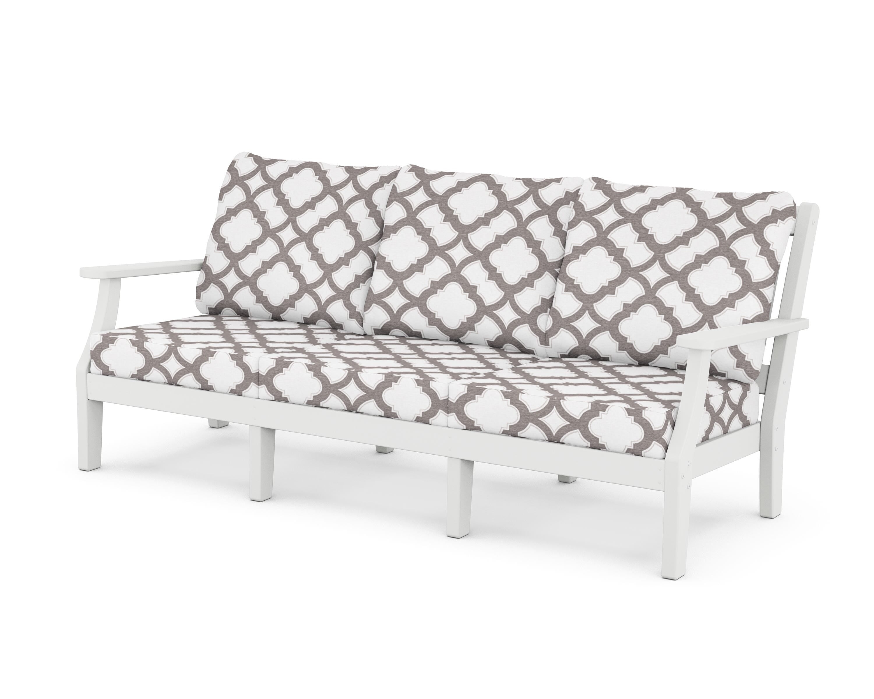 Martha Stewart by POLYWOOD® Chinoiserie Deep Seating Sofa in White / Trellis Grey Mist