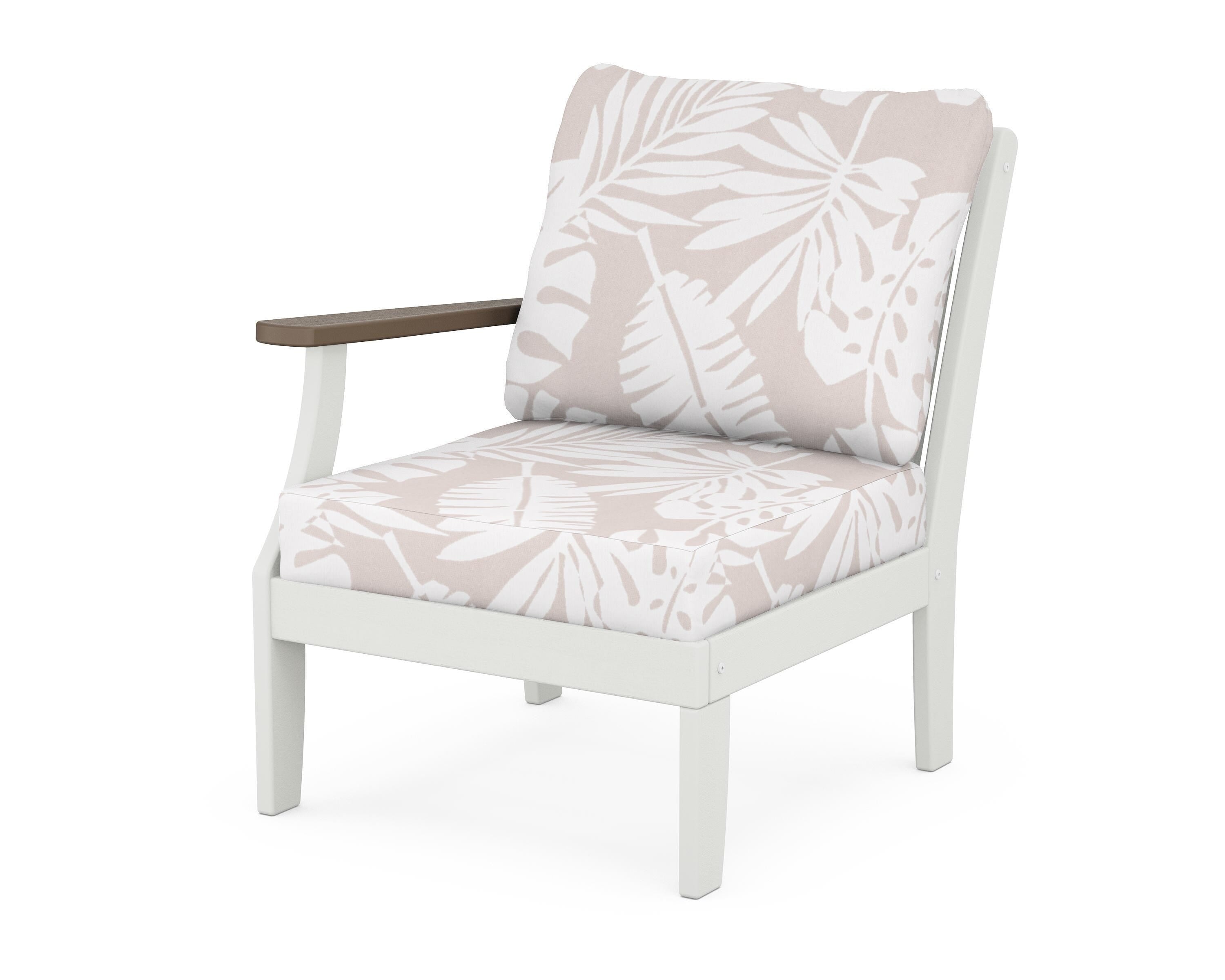 POLYWOOD® Braxton Modular Left Arm Chair in White / Kona / Leaf Dune Burlap