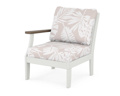 POLYWOOD® Braxton Modular Left Arm Chair in White / Kona / Leaf Dune Burlap