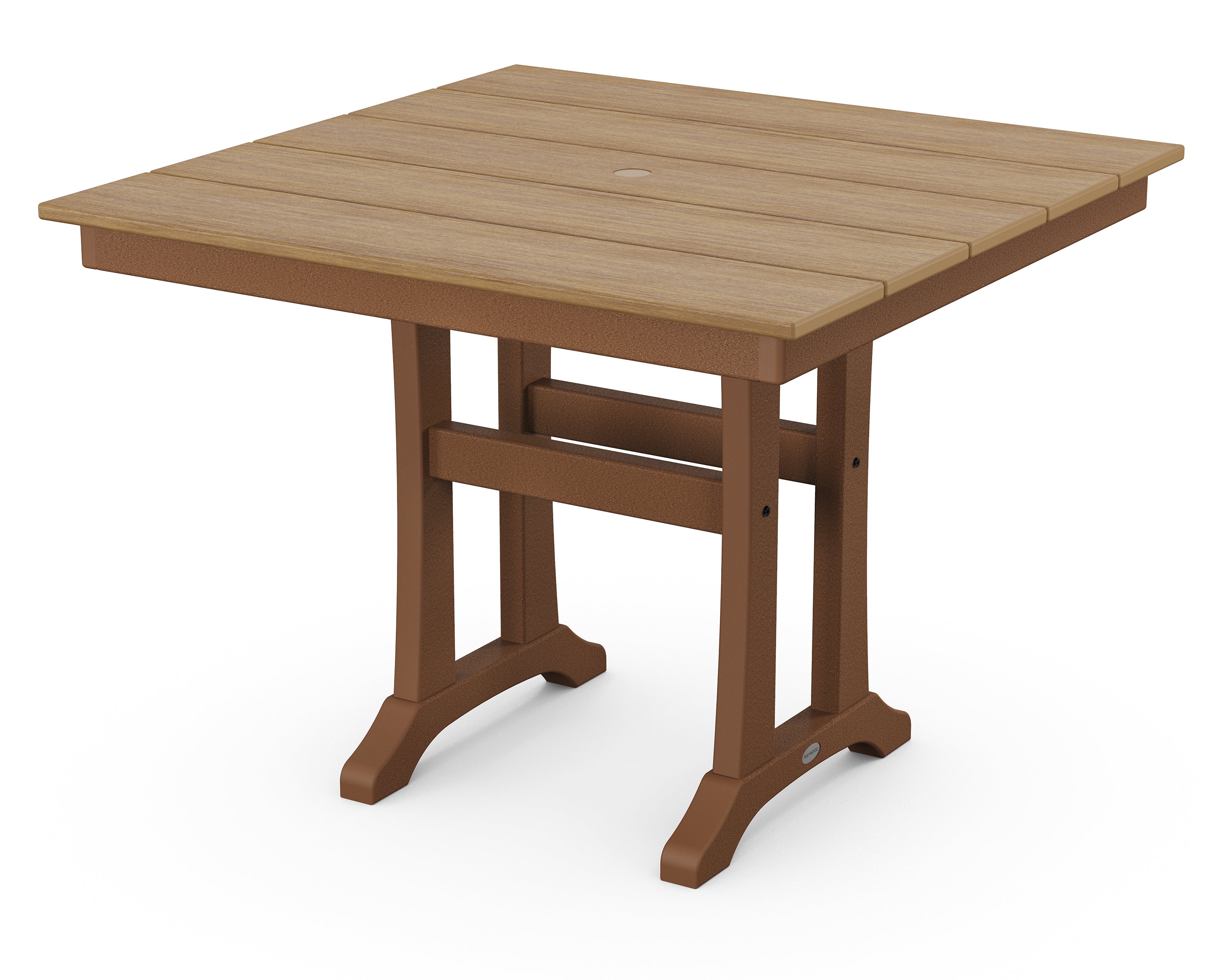 POLYWOOD® Farmhouse Trestle 37" Dining Table in Teak / Natural
