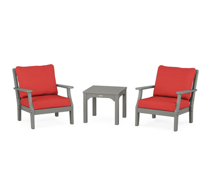 Martha Stewart by POLYWOOD® Chinoiserie 3-Piece Deep Seating Set in Slate Grey / Crimson Linen