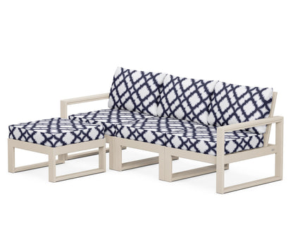 POLYWOOD® EDGE 4-Piece Modular Deep Seating Set with Ottoman in Sand / Trellis Navy