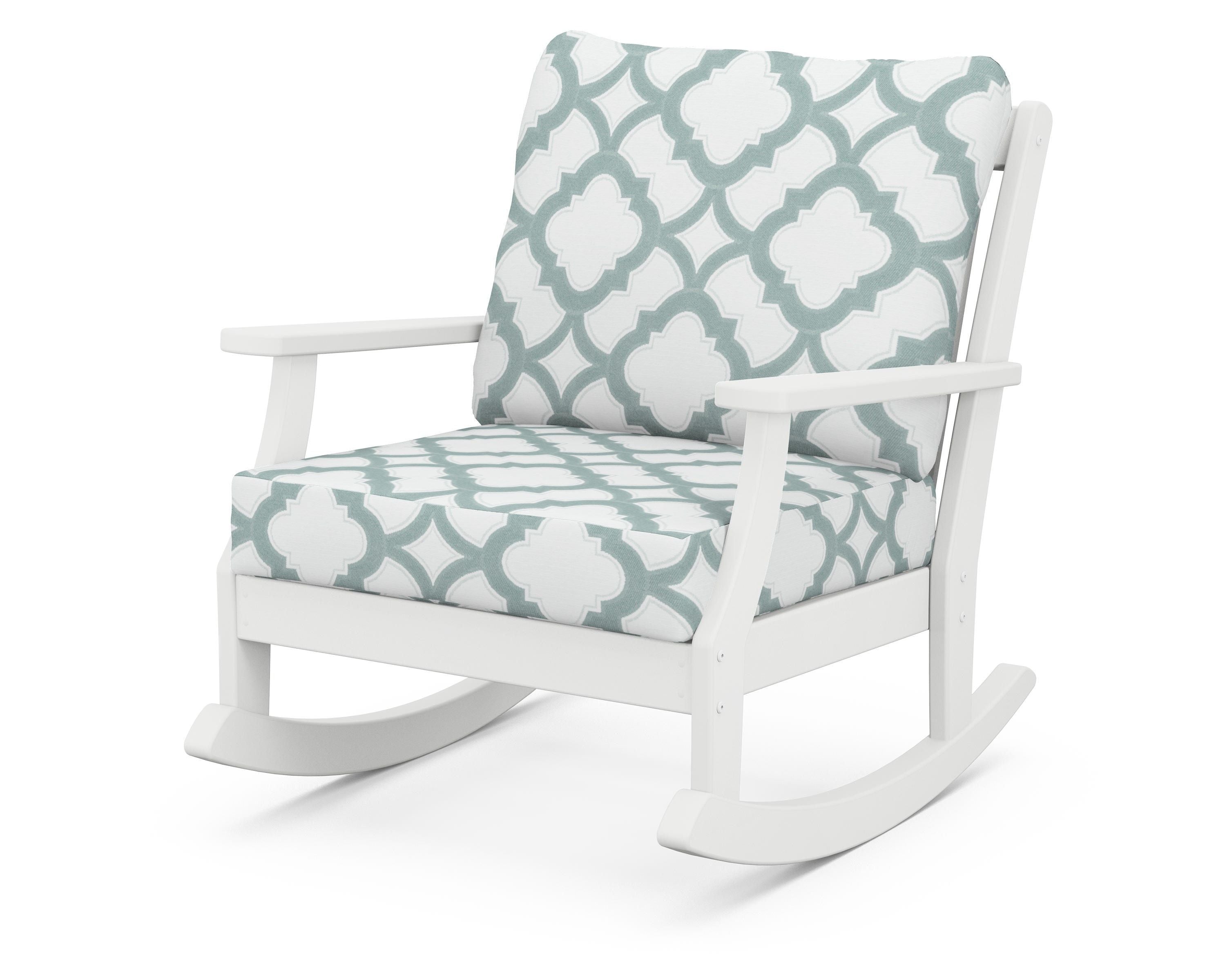 POLYWOOD® Braxton Deep Seating Rocking Chair in White / Trellis Glacier Spa