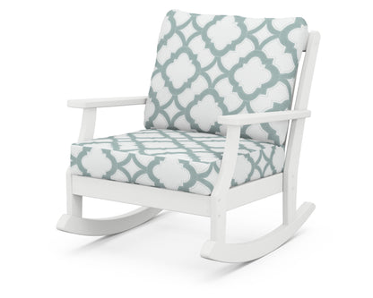 POLYWOOD® Braxton Deep Seating Rocking Chair in White / Trellis Glacier Spa