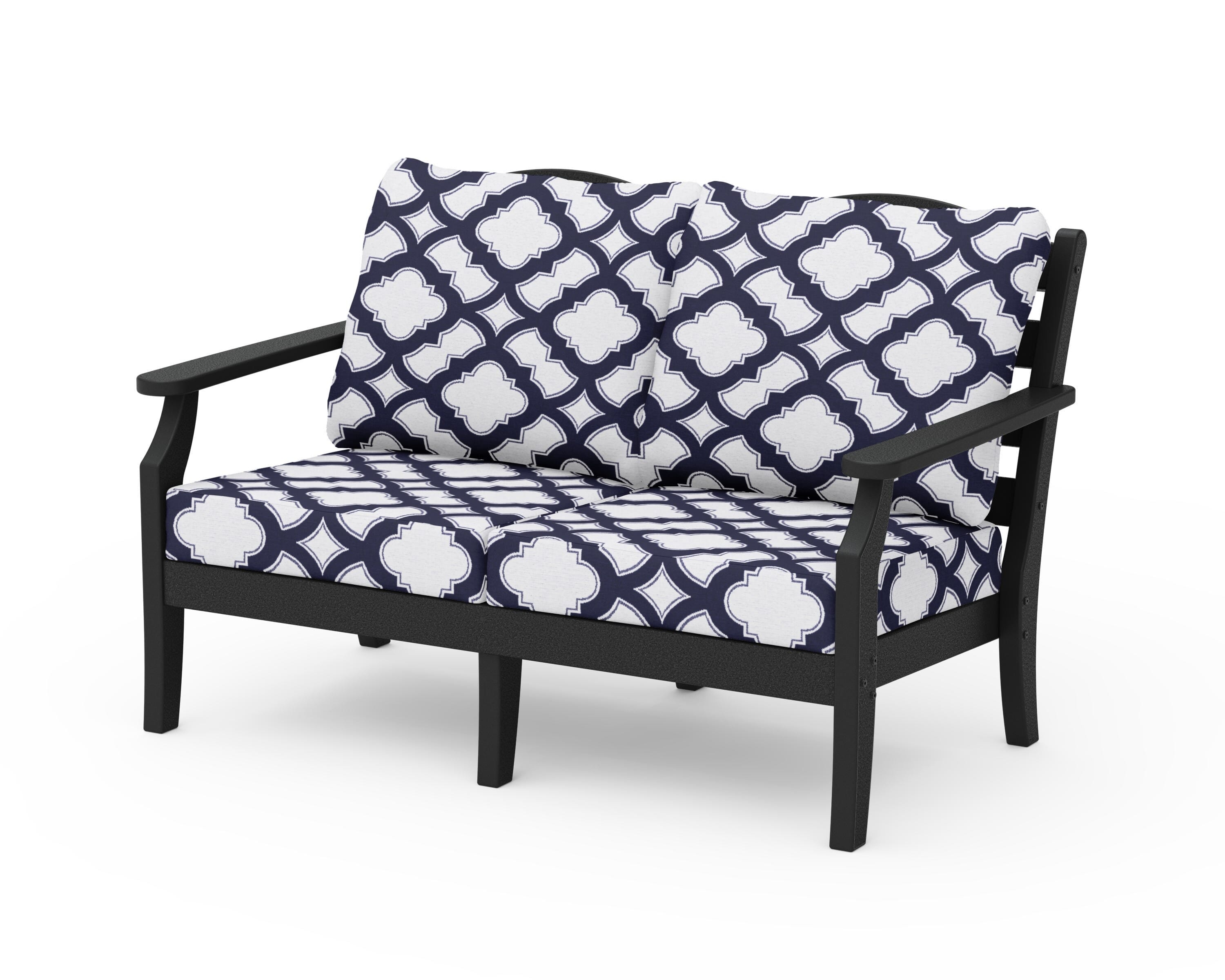 Draper James™ by  POLYWOOD® Savannah Deep Seating Loveseat in Black / Trellis Navy