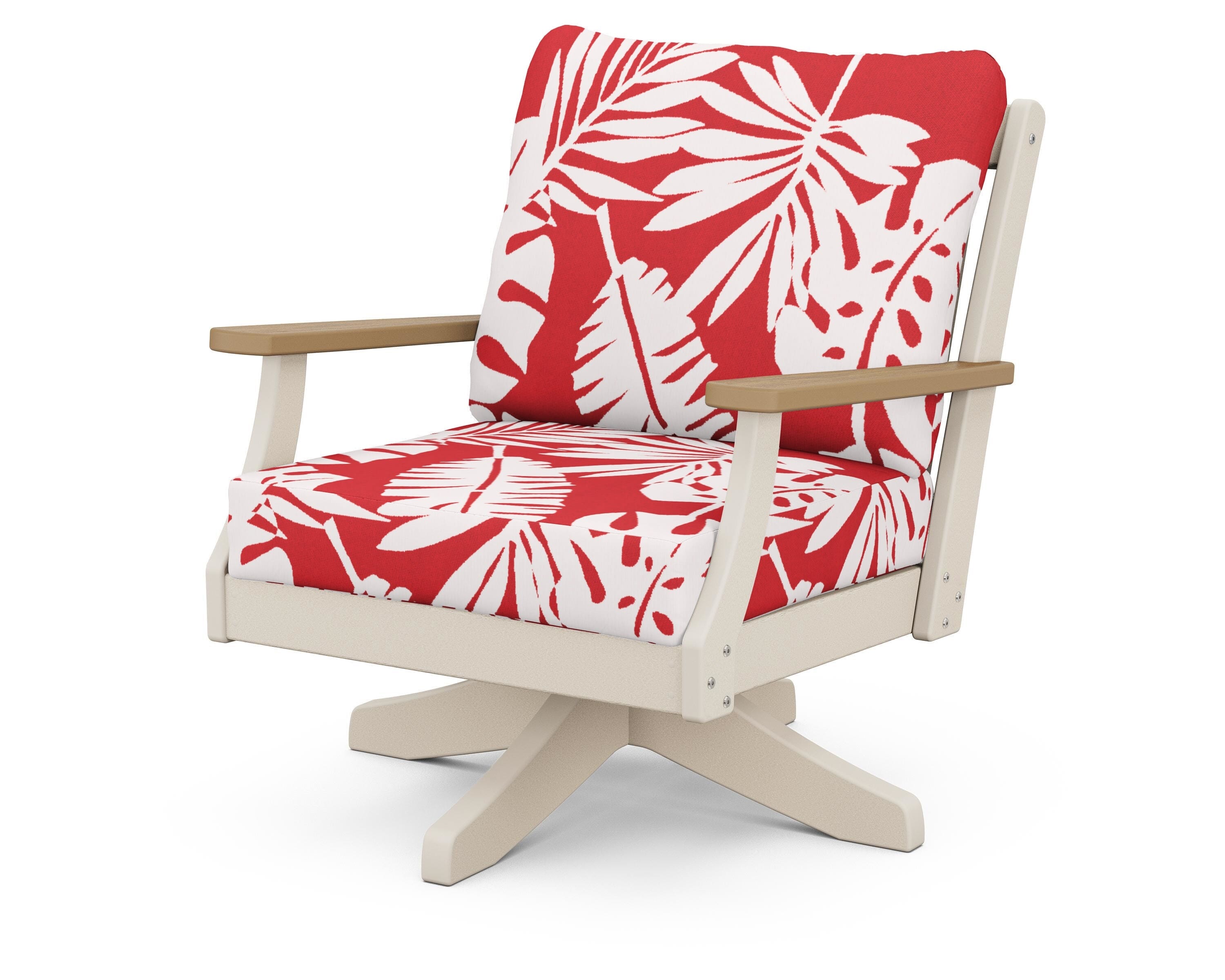 POLYWOOD® Braxton Deep Seating Swivel Chair in Sand / Natural / Leaf Crimson