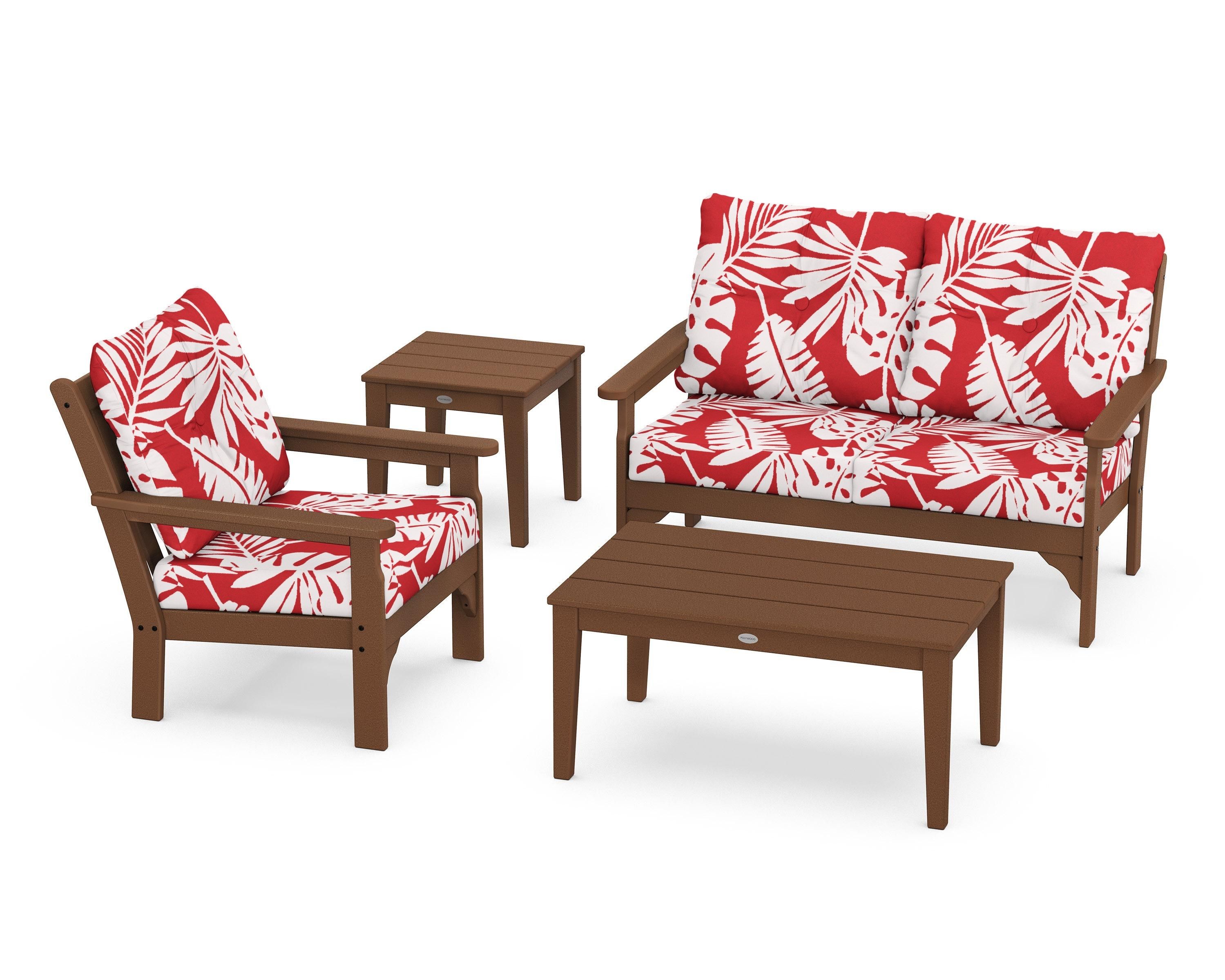 POLYWOOD® Vineyard 4-Piece Deep Seating Set in Teak / Leaf Crimson