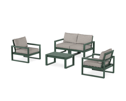 POLYWOOD® EDGE Sectional 4-Piece Deep Seating Set with Loveseat in Green / Weathered Tweed