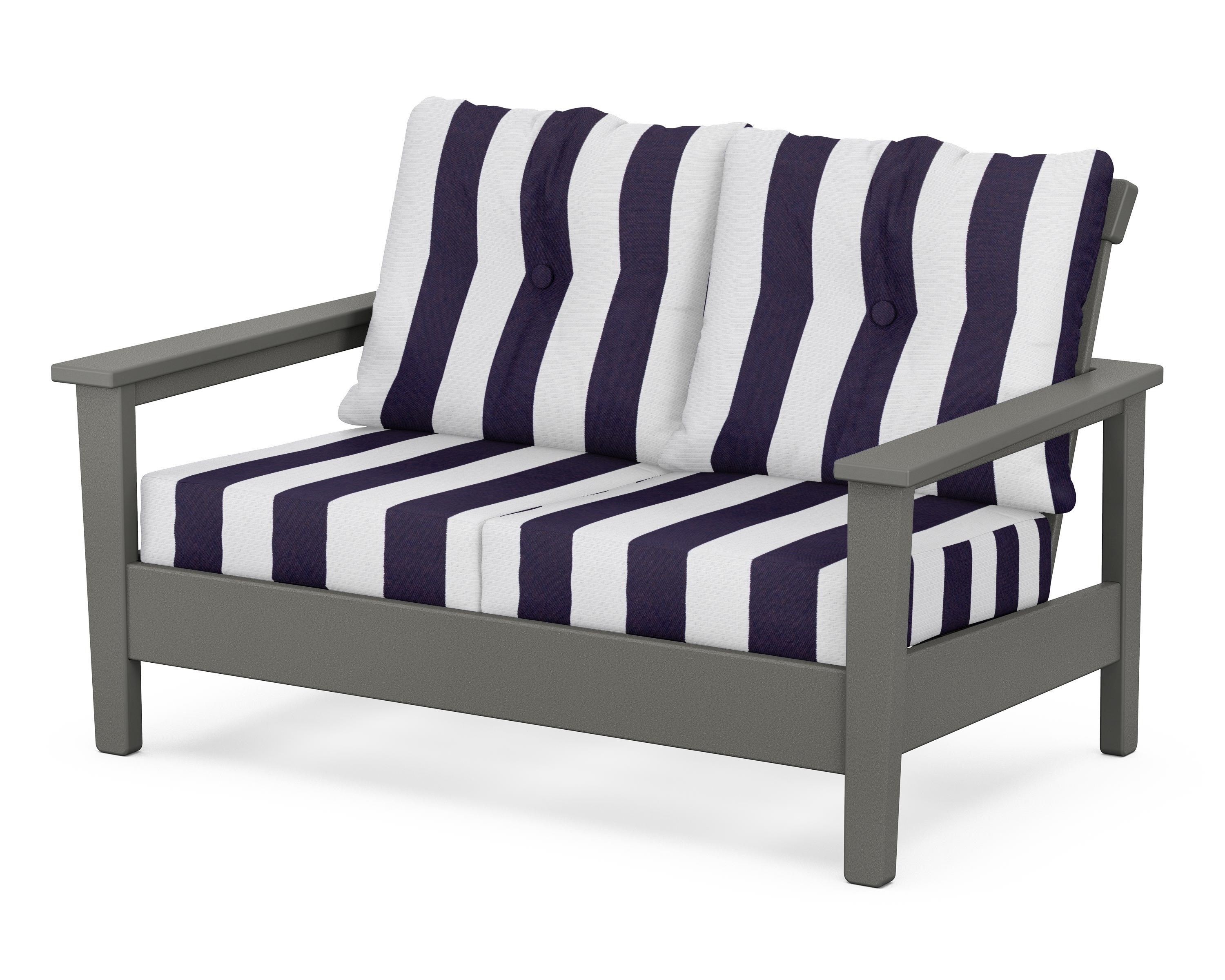 POLYWOOD® Prescott Deep Seating Loveseat in Slate Grey / Cabana Stripe Navy