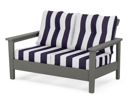 POLYWOOD® Prescott Deep Seating Loveseat in Slate Grey / Cabana Stripe Navy
