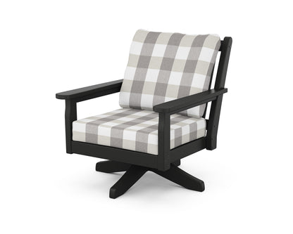 POLYWOOD® Chippendale Deep Seating Swivel Chair in Black / Buffalo Plaid Grey Mist