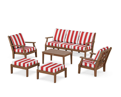 Country Living Wovendale 6-Piece Lounge Sofa Set in Teak / Cabana Stripe Crimson