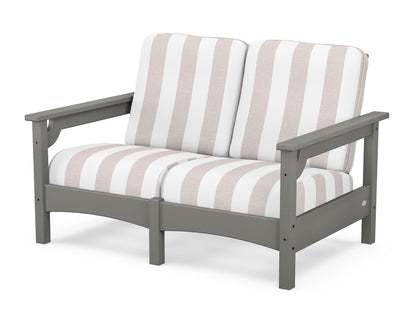POLYWOOD® Club Loveseat in Slate Grey / Cabana Stripe Dune Burlap
