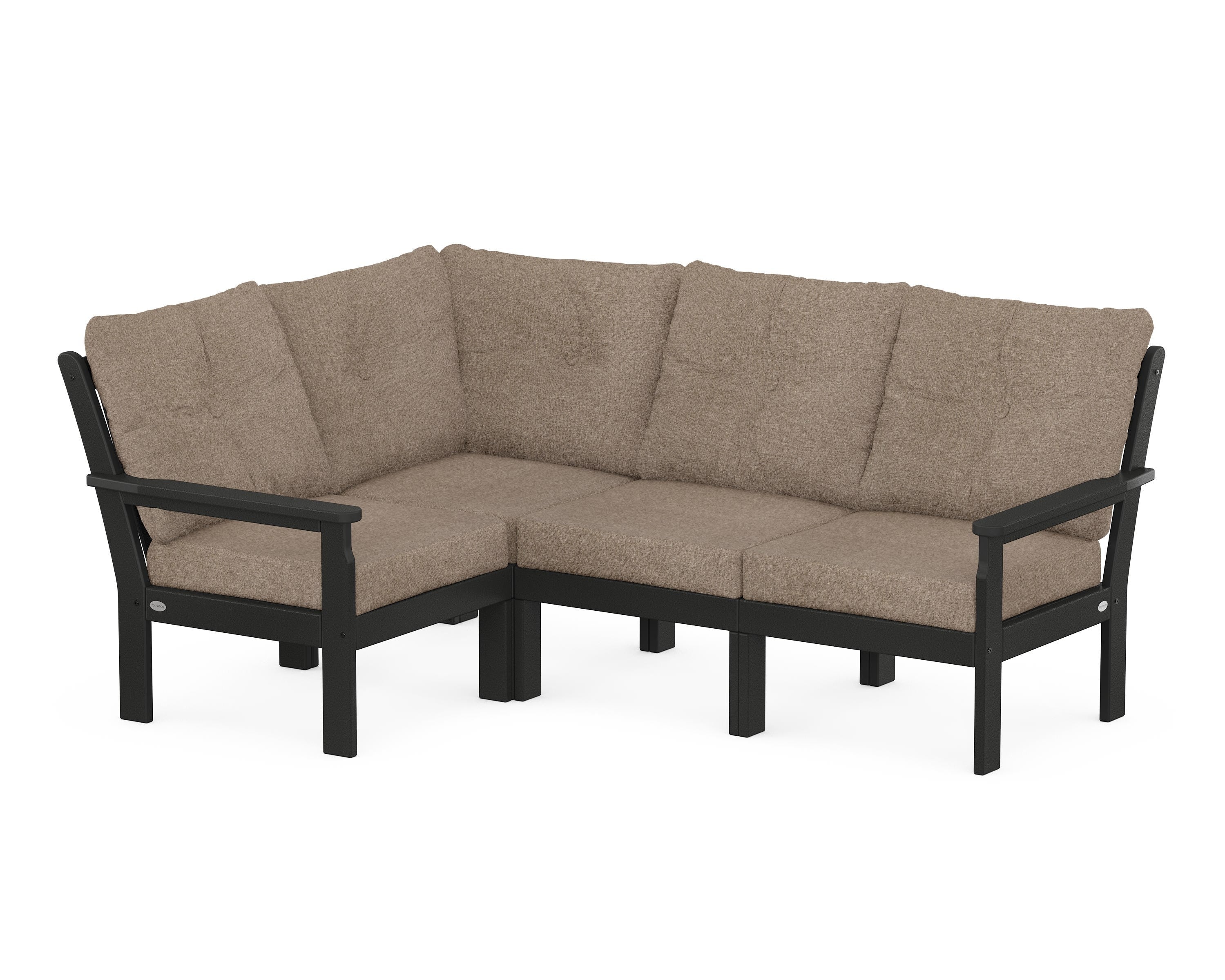 POLYWOOD® Vineyard 4-Piece Sectional in Black / Spiced Burlap
